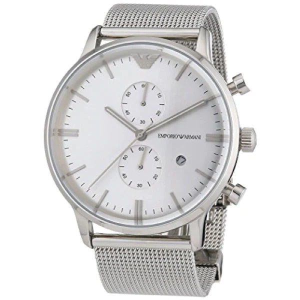 Emporio Armani Classic Chronograph Quartz Silver Dial Silver Mesh Bracelet Watch For Men - AR0390