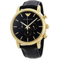 Emporio Armani Luigi Chronograph Black Dial Black Leather Strap Watch For Men - AR1917