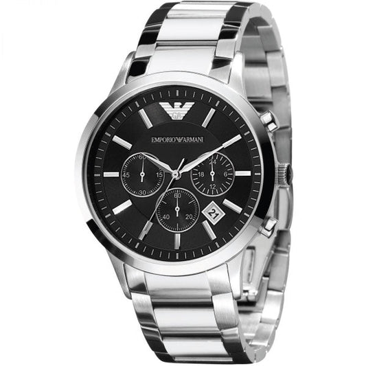 Emporio Armani Classic Chronograph Black Dial Silver Stainless Steel Strap Watch For Men - AR2434