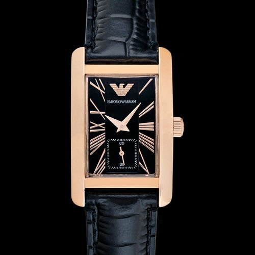 Emporio Armani Classic Black Dial Black Leather Strap Watch For Women - AR0169