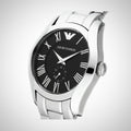 Emporio Armani Valente Black Dial Silver Steel Strap Watch For Men - AR0680