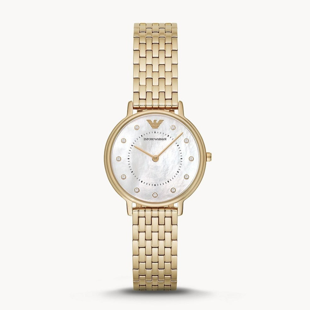 Emporio Armani Dress Analog Mother of Pearl Dial Gold Steel Strap Watch For Women - AR11007