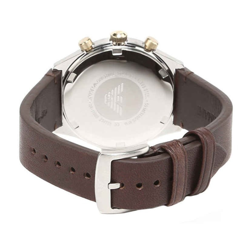 Emporio Armani Chronograph White Dial Brown Leather Strap Watch For Men - AR11033