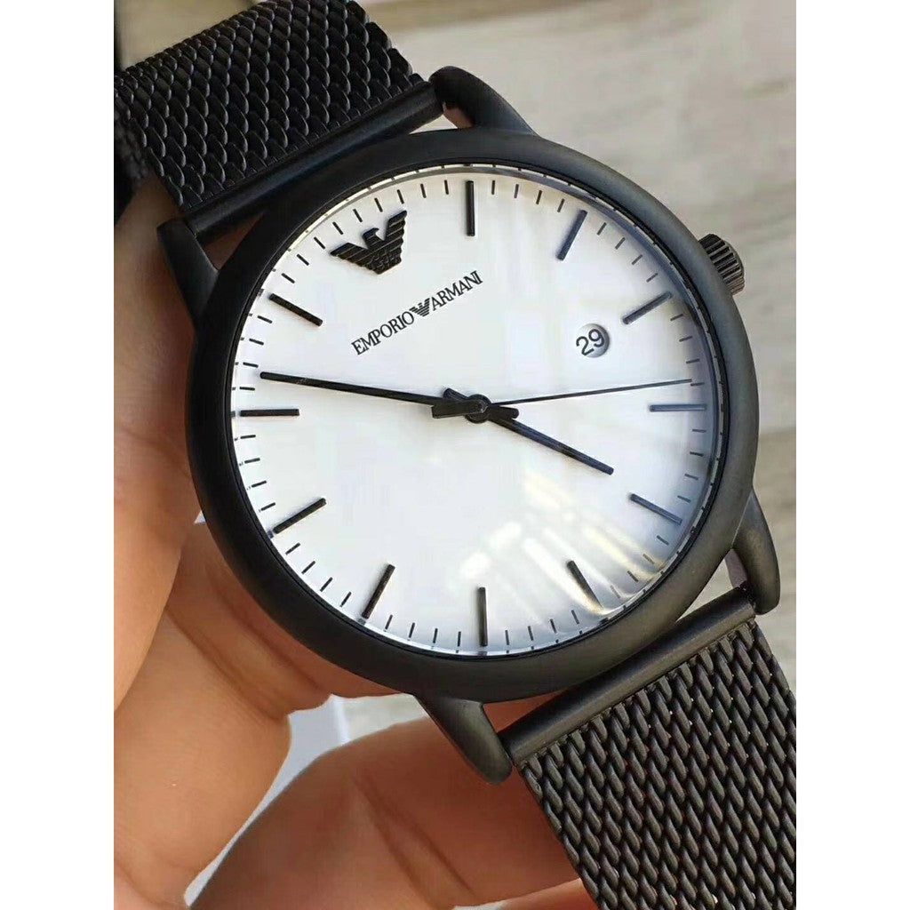 Emporio Armani Luigi White Dial Black Mesh Bracelet Watch For Men - AR11046