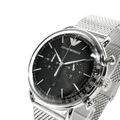 Emporio Armani Chronograph Black Dial Silver Mesh Bracelet Watch For Men - AR11104