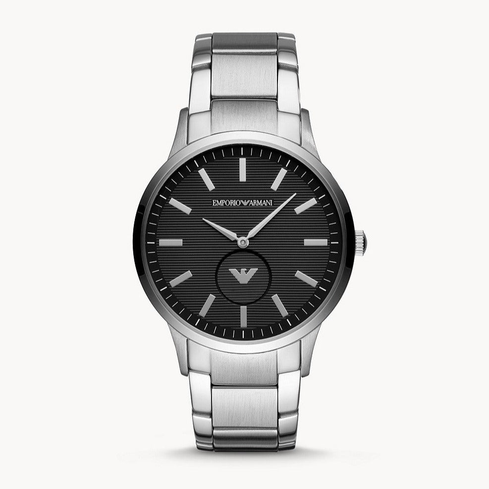 Emporio Armani Renato Quartz Black Dial Silver Steel Strap  Watch For Men - AR11118