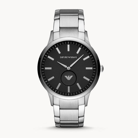 Emporio Armani Renato Quartz Black Dial Silver Steel Strap  Watch For Men - AR11118