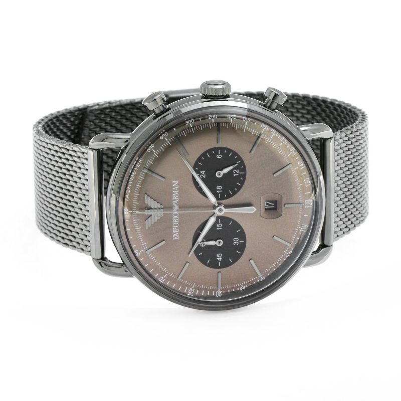 Emporio Armani Aviator Brown Dial Grey Mesh Bracelet Watch For Men - AR11141