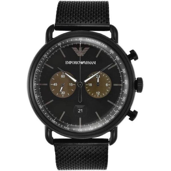 Emporio Armani Aviator Black Dial Black Mesh Bracelet Watch For Men - AR11142