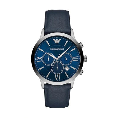 Emporio Armani Giovanni T Bar Chronograph Quartz Blue Dial Blue Leather Strap Watch For Men - AR11226