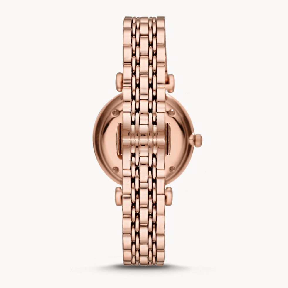 Emporio Armani T-Bar Gianni Crystal Pave Dial Rose Gold Steel Strap Watch For Women - AR11244