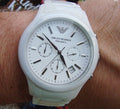 Emporio Armani Ceramica Chronograph White Dial White Steel Strap Watch For Men - AR1453