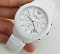 Emporio Armani Ceramica Chronograph White Dial White Steel Strap Watch For Men - AR1453