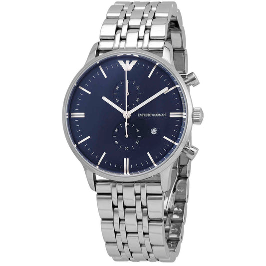 Emporio Armani Gianni Chronograph Blue Dial Silver Steel Strap Watch For Men - AR1648