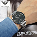 Emporio Armani Retro Black Dial Silver Steel Strap Watch For Men - AR1676