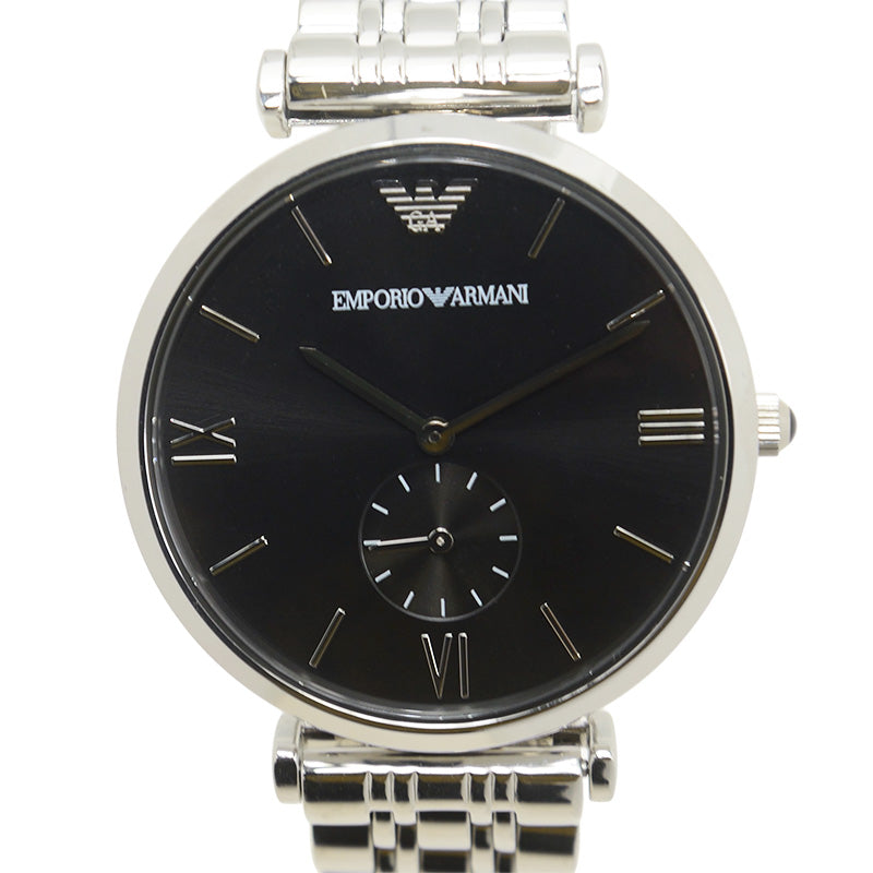 Emporio Armani Retro Black Dial Silver Steel Strap Watch For Men - AR1676