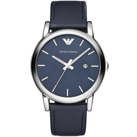 Emporio Armani Classic Quartz Blue Dial Black Leather Strap Watch For Men - AR1731