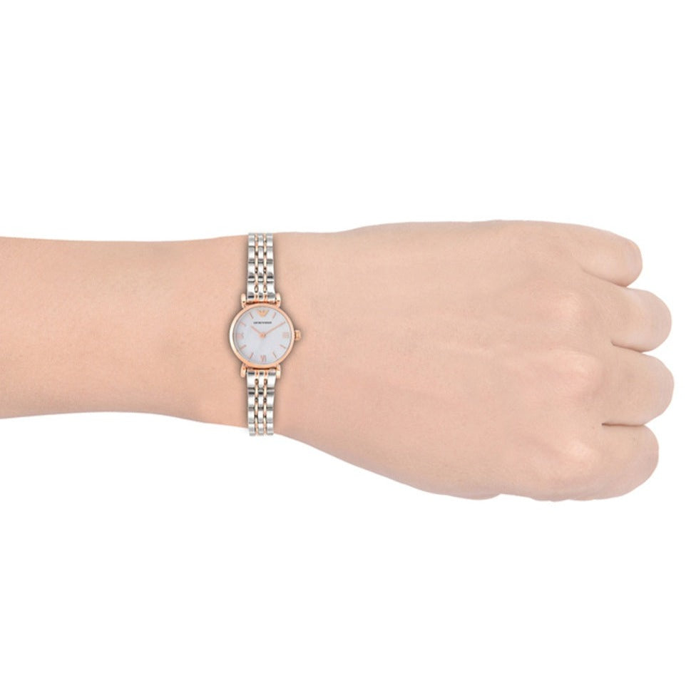 Emporio Armani Gianni T Bar Mother of Pearl Dial Two Tone Steel Strap Watch For Women - AR1764