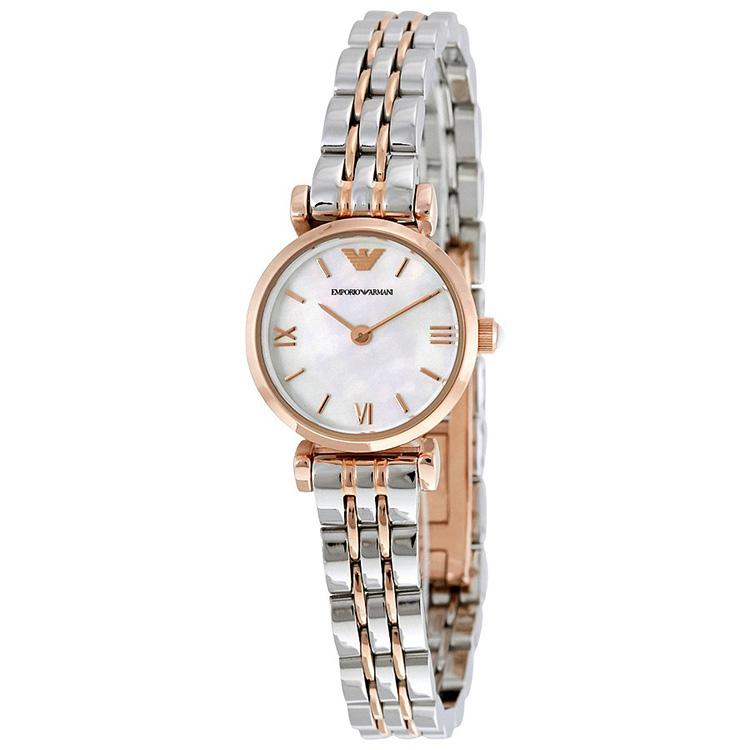 Emporio Armani Gianni T Bar Mother of Pearl Dial Two Tone Steel Strap Watch For Women - AR1764