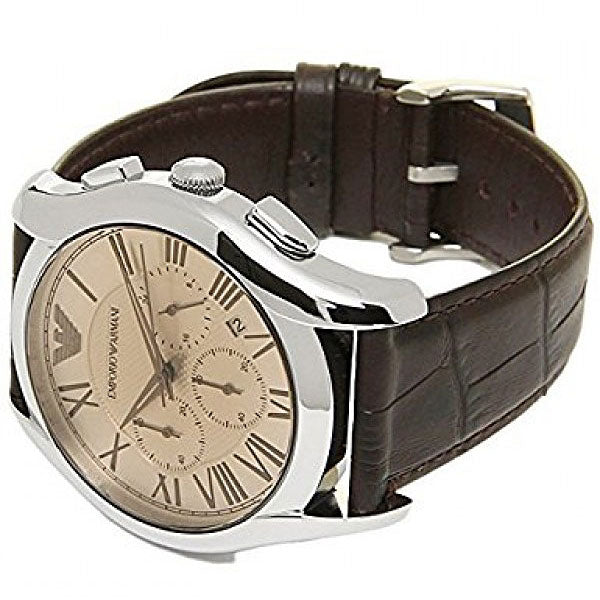 Emporio Armani Valente Chronograph Brown Dial Brown Leather Strap Watch For Men - AR1785