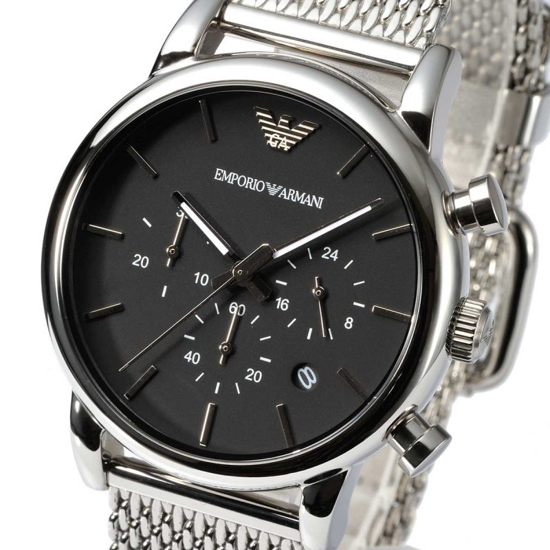 Emporio Armani Luigi Chronograph Black Dial Silver Mesh Bracelet Watch For Men - AR1811