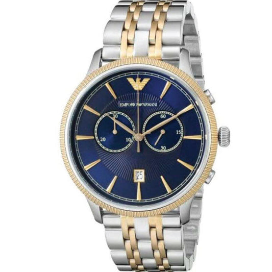 Emporio Armani Classic Blue Dial Two Tone Stainless Steel Watch For Men - AR1847
