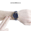 Emporio Armani Chronograph Blue Dial Blue Leather Strap Watch For Men - AR1862