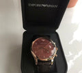 Emporio Armani Classic Chronograph Red Dial Brown Leather Strap Watch For Men - AR1890