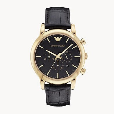 Emporio Armani Luigi Chronograph Black Dial Black Leather Strap Watch For Men - AR1917