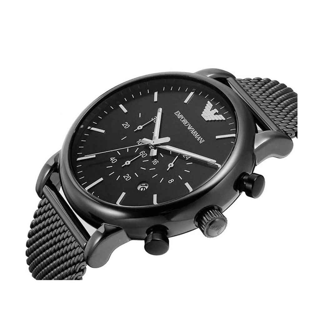 Emporio Armani Sport Chronograph Black Dial Black Mesh Bracelet Watch For Men - AR1968