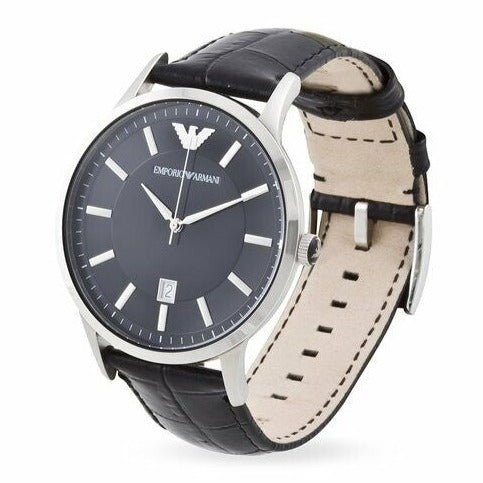 Emporio Armani Renato Black Dial Black Leather Strap Watch For Men - AR2411