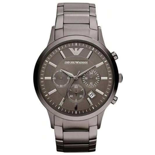 Emporio Armani Classic Chronograph Brown Dial Stainless Steel Gunmetal Strap Watch For Men - AR2454