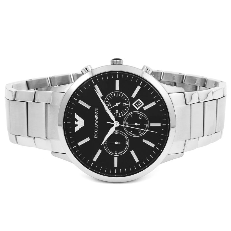 Emporio Armani Sportivo Chronograph Black Dial Silver Steel Strap Watch For Men - AR2460