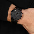 Emporio Armani Sportivo Chronograph Black Dial Black Leather Strap Watch For Men - AR2461