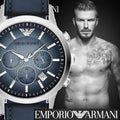 Emporio Armani Classic Chronograph Blue Dial Blue Leather Strap Watch For Men - AR2473