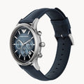 Emporio Armani Classic Chronograph Blue Dial Blue Leather Strap Watch For Men - AR2473