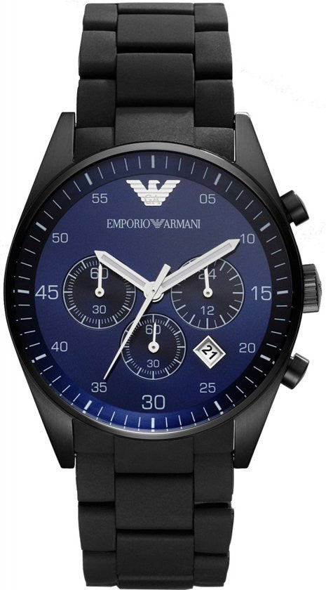 Emporio Armani Sportivo Chronograph Blue Dial Black Strap Watch For Men - AR5921