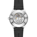 Emporio Armani Meccanico Skeleton Silver Dial Black Leather Strap Watch For Men - AR60003