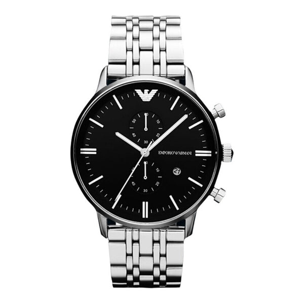 Emporio Armani Gianni Chronograph Black Dial Silver Steel Strap Watch For Men - AR80009