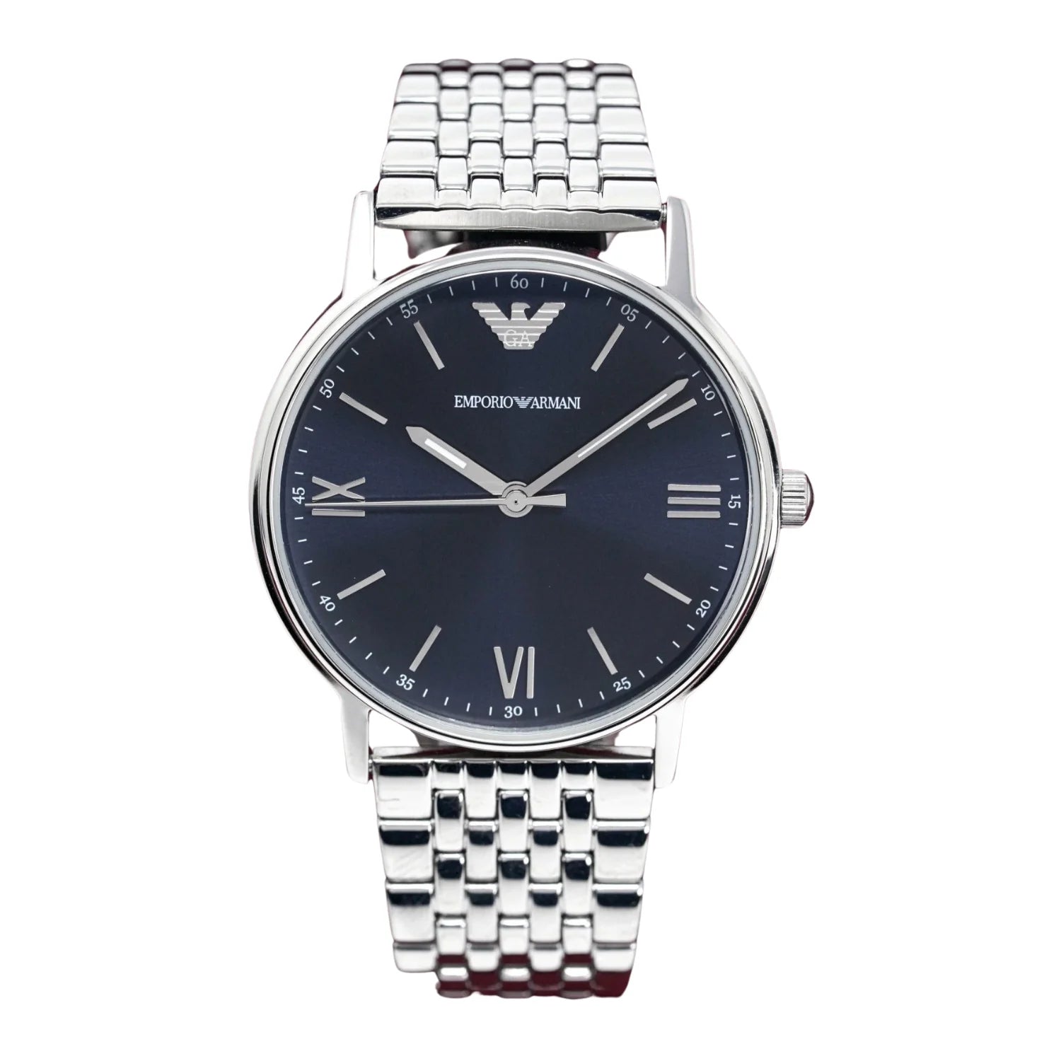 Emporio Armani Kappa Quartz Blue Dial Silver Steel Strap Watch For Men - AR80010