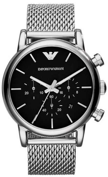 Emporio Armani Luigi  Chronograph Black Dial Silver Mesh Bracelet Watch For Men - AR8032