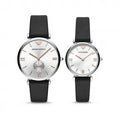 Emporio Armani Gianni T Bar Mother of Pearl Dial Black Leather Strap Watch For Women - AR90002