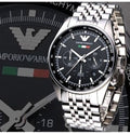 Emporio Armani Tazio Chronograph Team Italia Black Dial Silver Steel Strap Watch For Men - AR5983