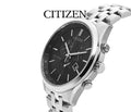 Citizen Eco-Drive Chronograph Black Dial Silver Stainless Steel Watch For Men - AT2140-55E