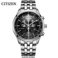 Citizen Eco-Drive Chronograph Black Dial Silver Stainless Steel Watch For Men - AT2140-55E