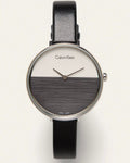 Calvin Klein Rise Grey Dial Black Leather Strap Watch for Women - K7A231C3