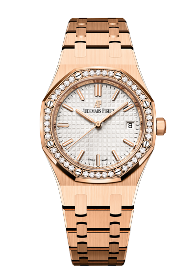 Audemars Piguet Royal Oak Quartz White Dial Rose Gold Steel Strap Watch for Women - 67651OR.ZZ.1261OR.01