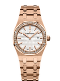 Audemars Piguet Royal Oak Quartz White Dial Rose Gold Steel Strap Watch for Women - 67651OR.ZZ.1261OR.01