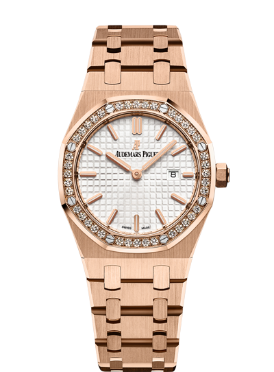 Audemars Piguet Royal Oak Quartz White Dial Rose Gold Steel Strap Watch for Women - 67651OR.ZZ.1261OR.01