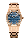 Audemars Piguet Royal Oak Quartz Diamonds Blue Dial Rose Gold Steel Strap Watch for Women - 67651OR.ZZ.1261OR.02